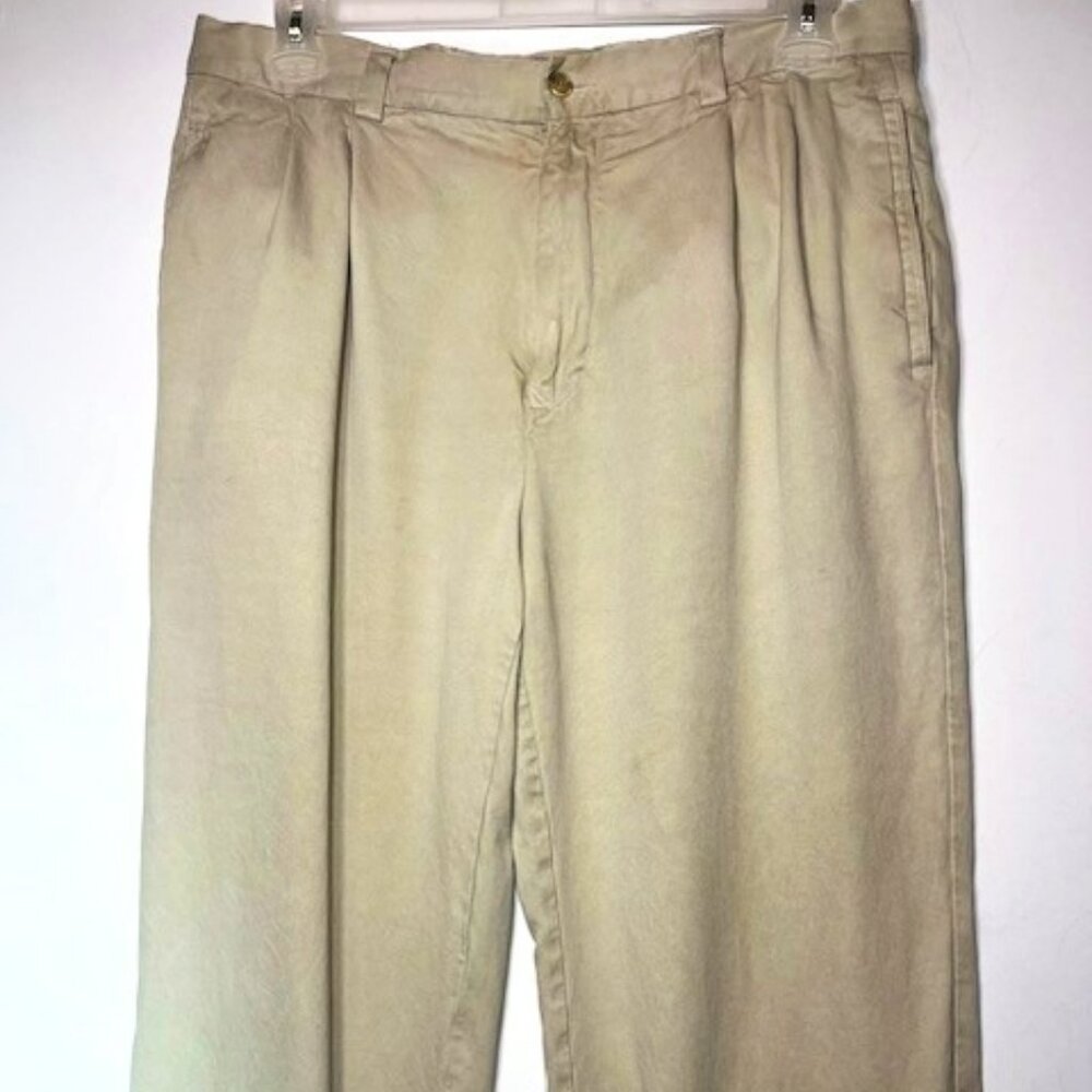 Tommy Bahama Men's Khaki Pleated Soft Beach 100% Silk Trouser Pants Sz W 36 L 34